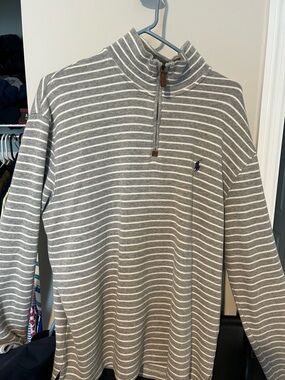 Polo by Ralph Lauren Gray & White Striped Quarter-Zip Sweater